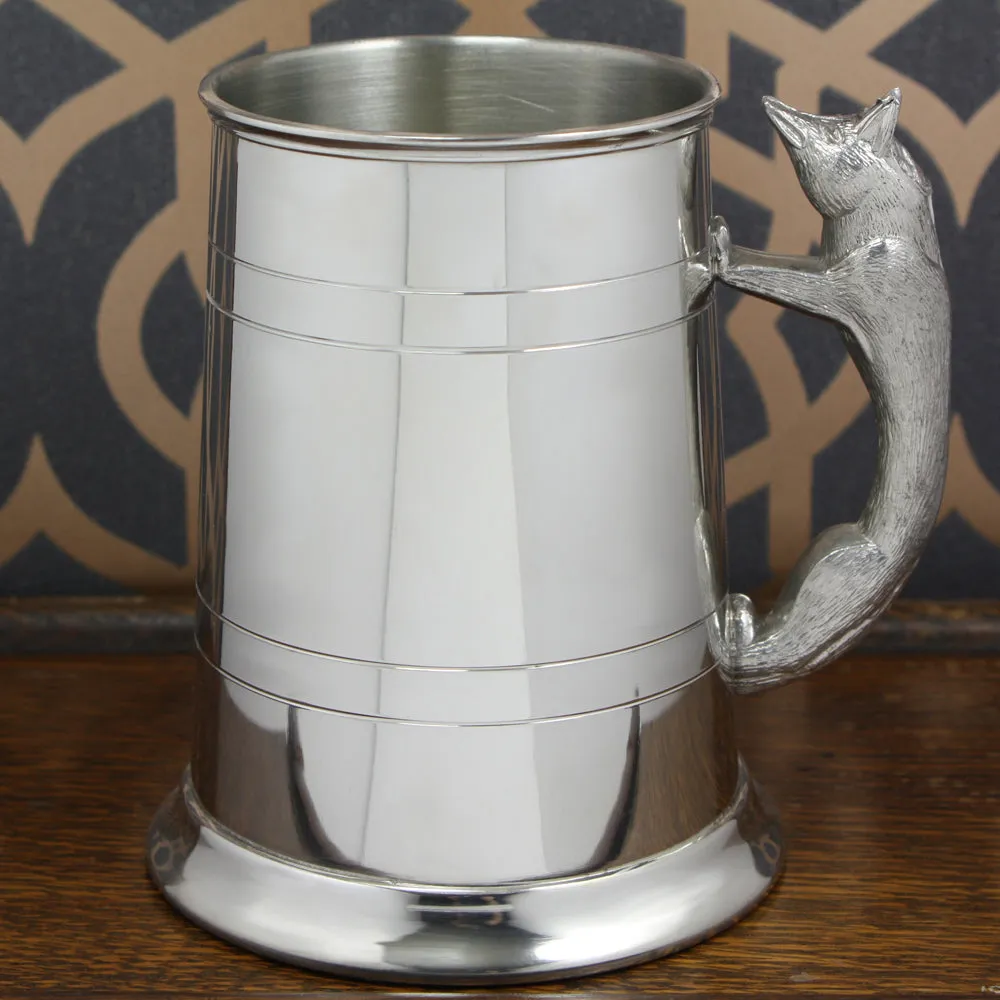 1 Pint* Pewter Beer Mug Tankard With Fox Handle