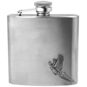 6oz Stainless Steel Hip Flask With Pewter Pheasant Emblem