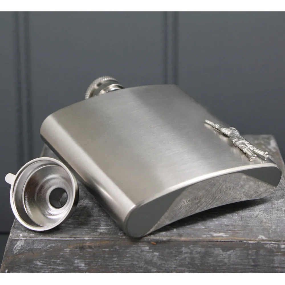 6oz Stainless Steel Hip Flask With Pewter Shooting Emblem