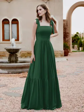 A-Line Bow Ruffle Sleeveless Chiffon Dress Dark Green Plus Size