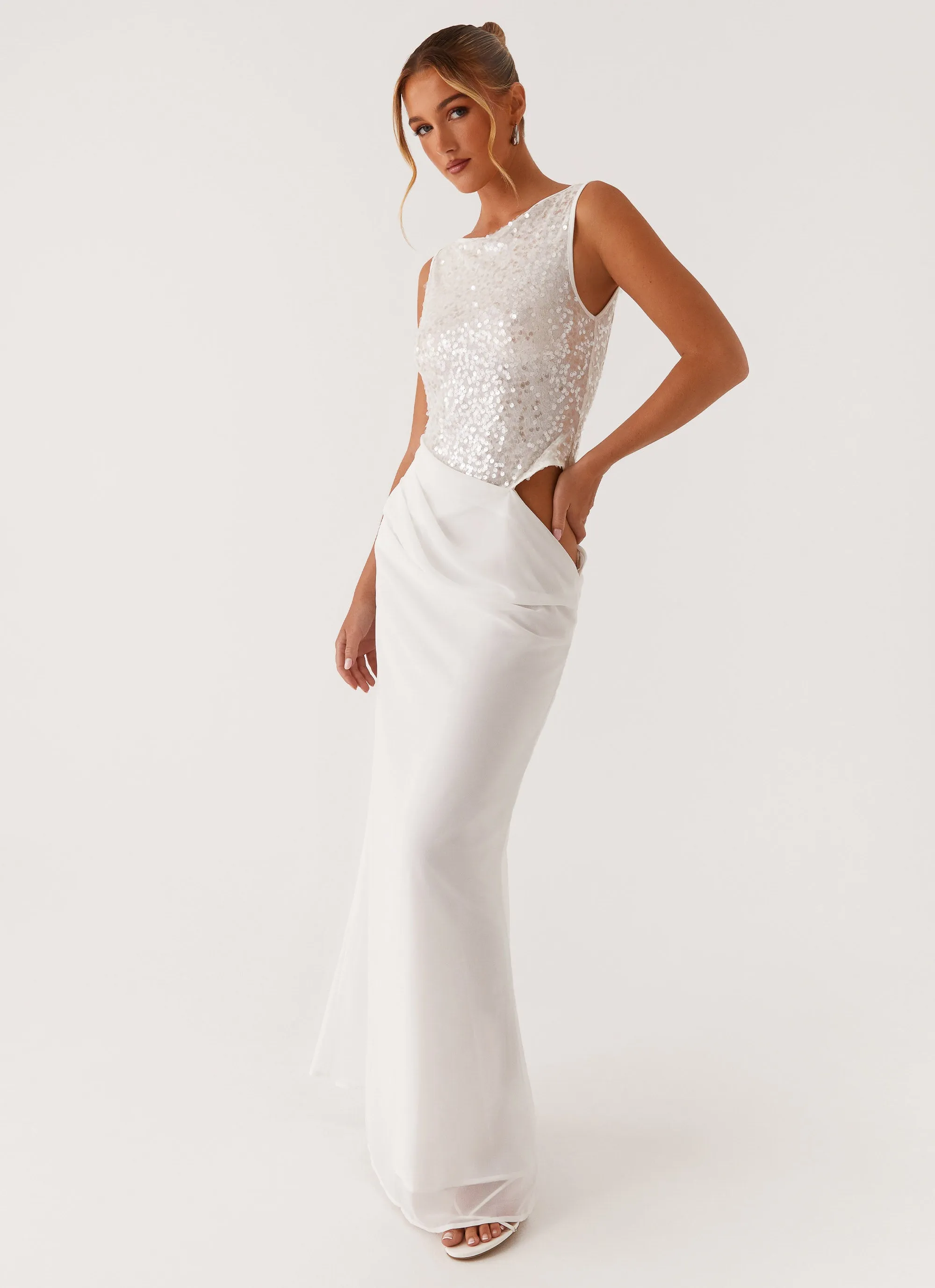 Above Ground Sequin Maxi Dress - White