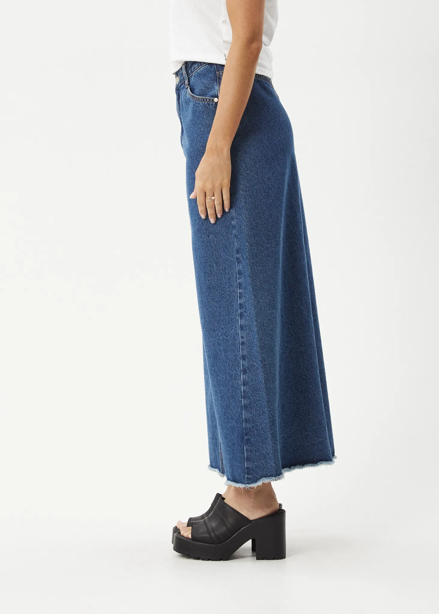 AFENDS Womens Chichi - Denim Midi Skirt - Authentic Blue