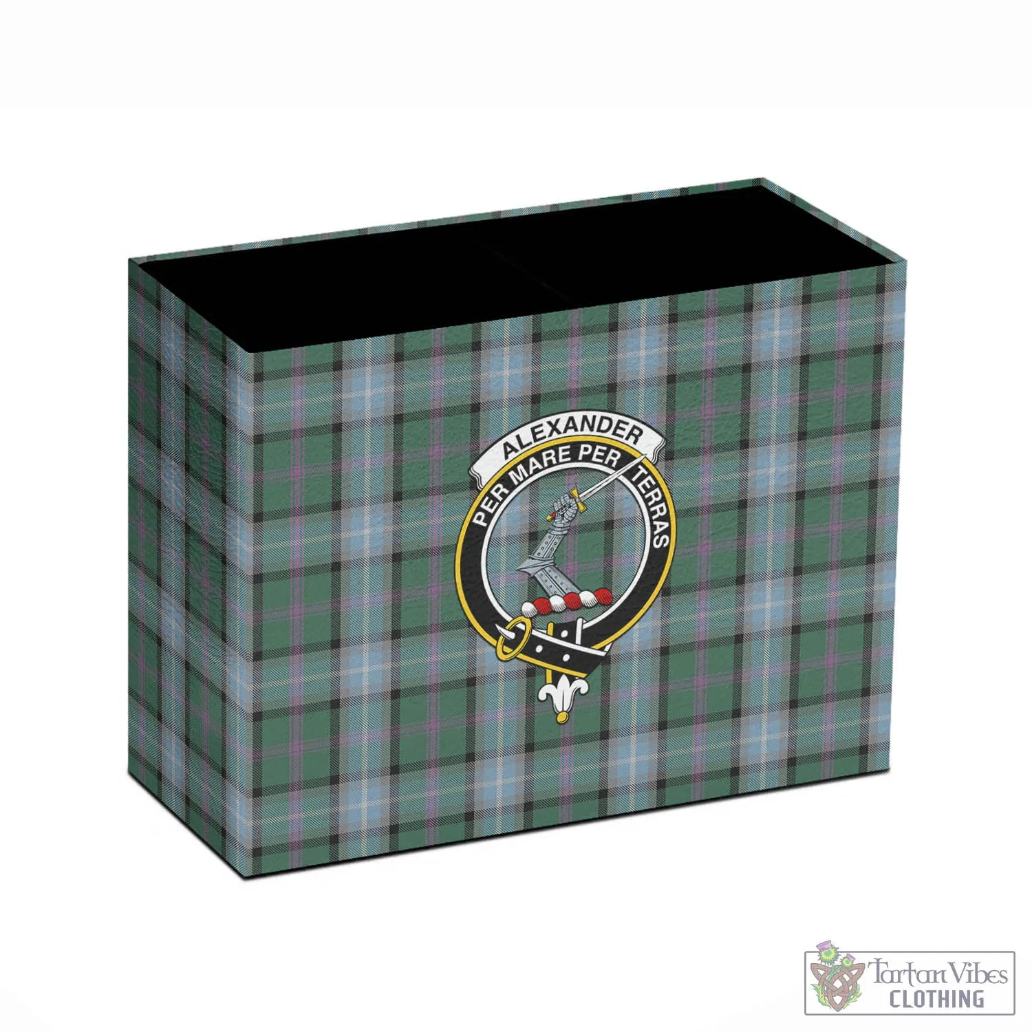 Alexander of Menstry Hunting Tartan Pen Holder with Family Crest