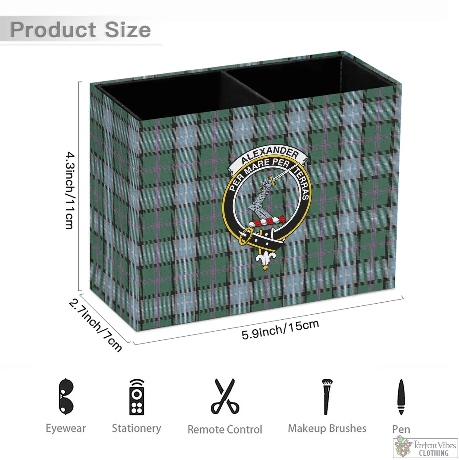 Alexander of Menstry Hunting Tartan Pen Holder with Family Crest