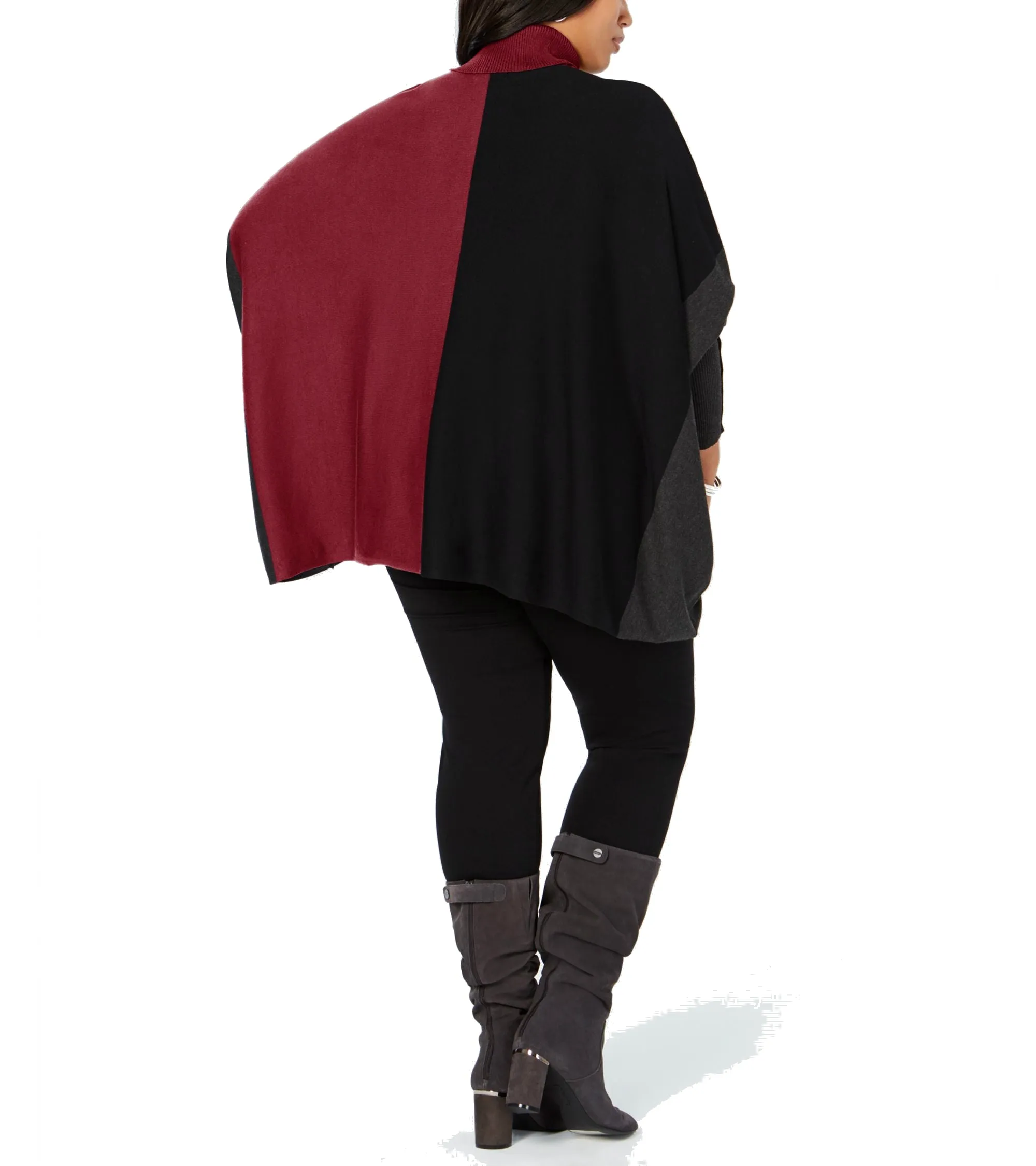 Alfani Plus Women's Turtleneck Colorblock Poncho Sweater, Malbec, 2X