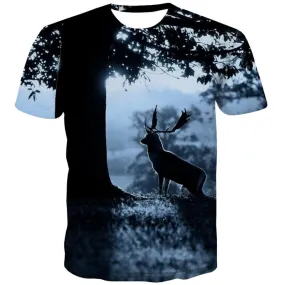 Animal T-shirt Men Deer Tshirts Novelty Tree Shirt Print Lonely T-shirts 3d