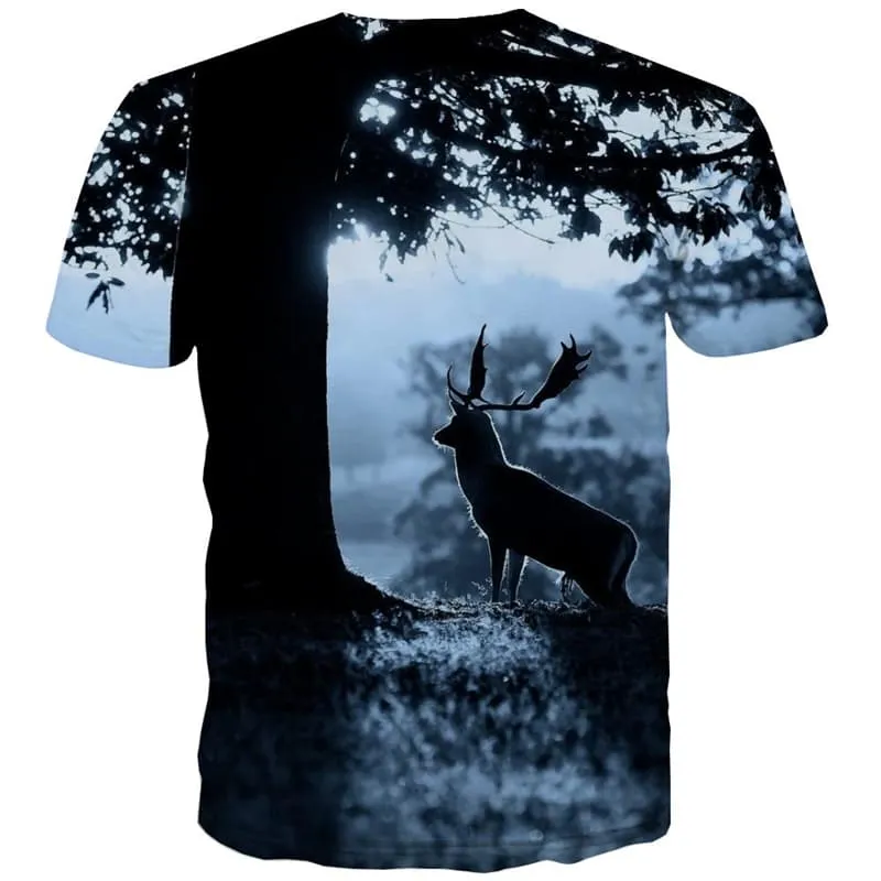 Animal T-shirt Men Deer Tshirts Novelty Tree Shirt Print Lonely T-shirts 3d