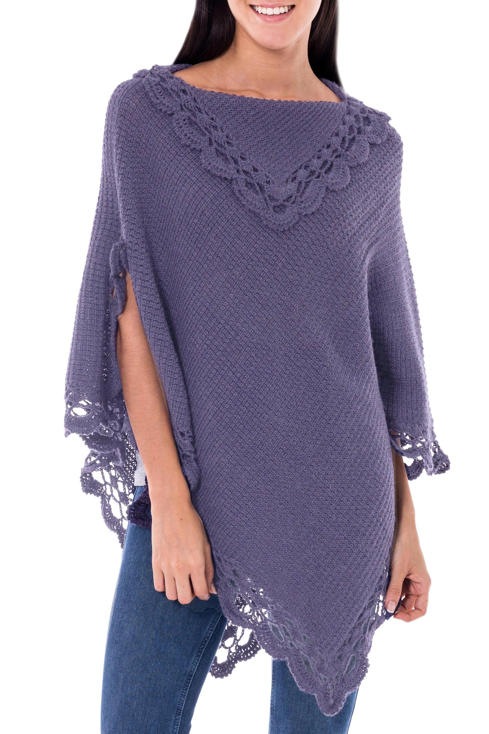 Arequipa Purple Alpaca Wool Blend Poncho from Peru