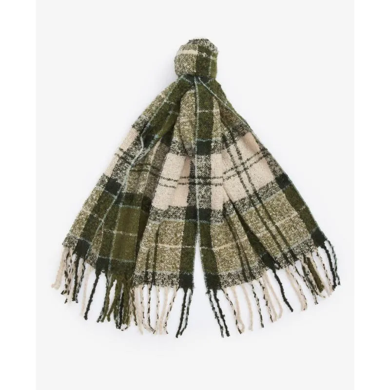 Barbour Saltburn Ladies Beanie & Tartan Scarf Set - Ancient Loden