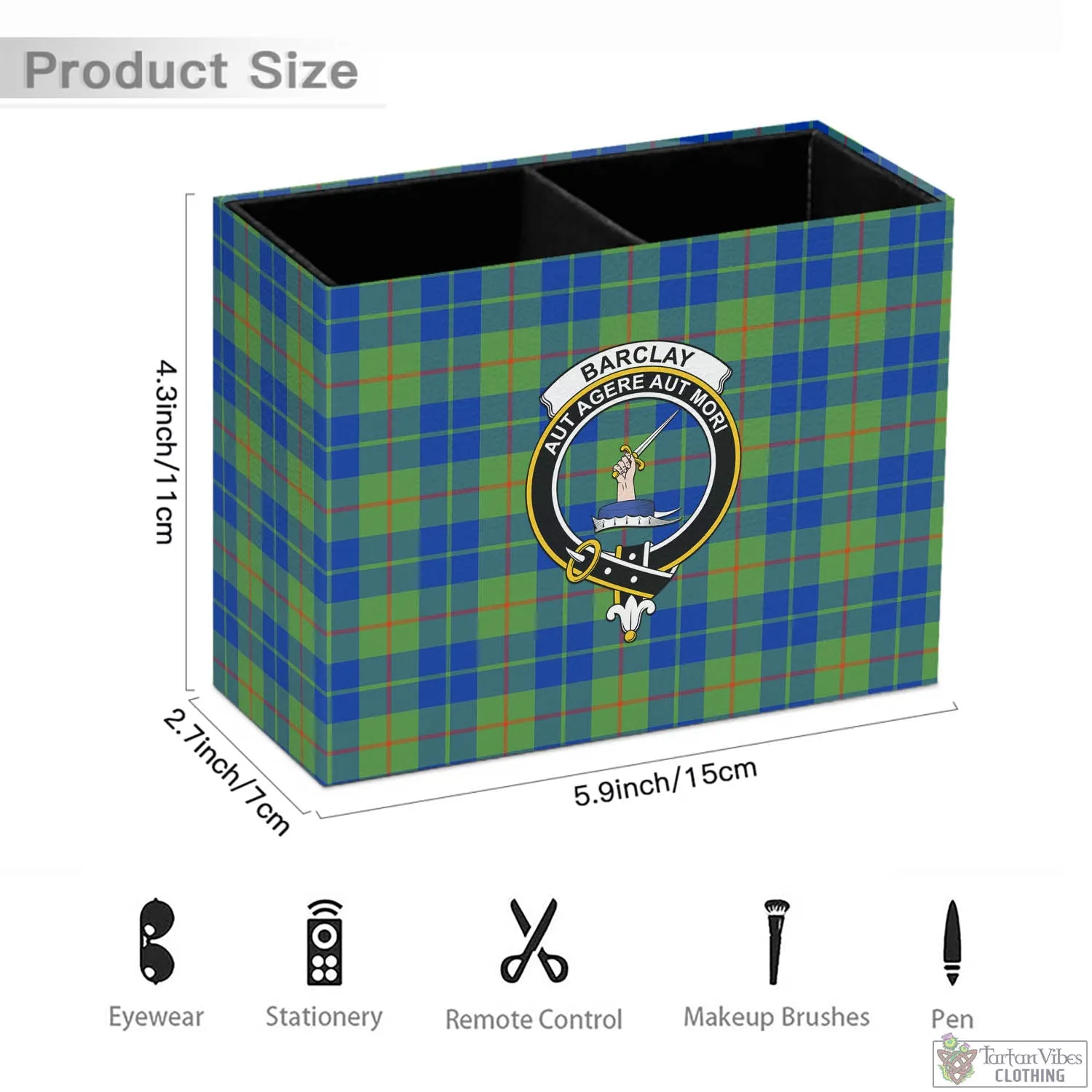 Barclay Hunting Ancient Tartan Pen Holder with Family Crest