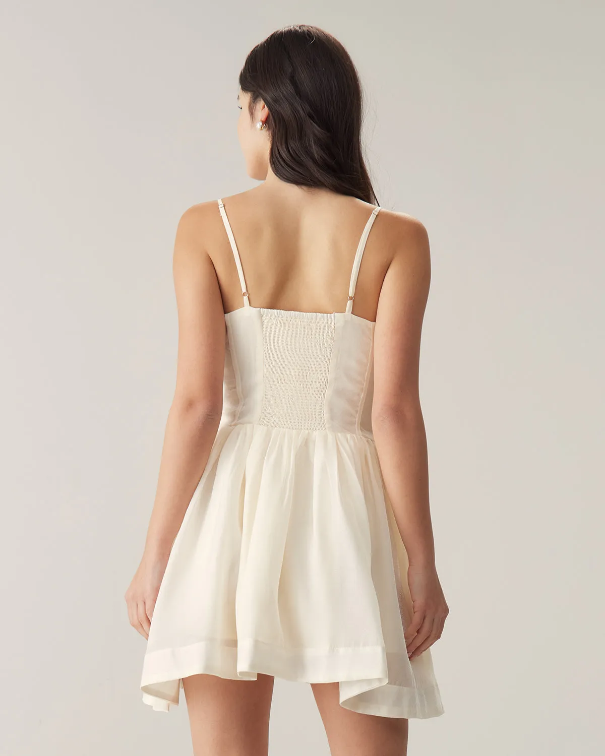 Beige Ruched Slip Mini Dress