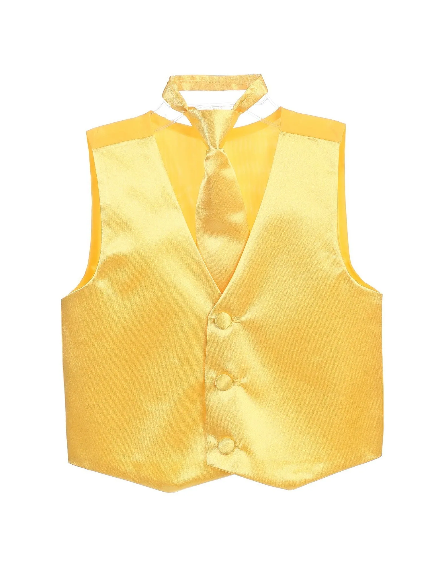 Big Boys Yellow Three Button Satin Vest Tie 2 Pc Set 8-16