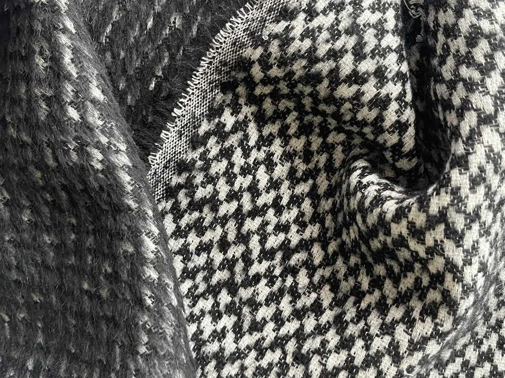 Black & White Mock Checked Tweed Wool & Mohair Blend Coating (Made in Italy)