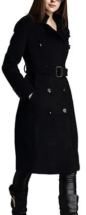 Black Belted Double-Breasted Wool Coat