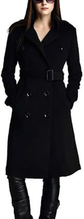 Black Belted Double-Breasted Wool Coat