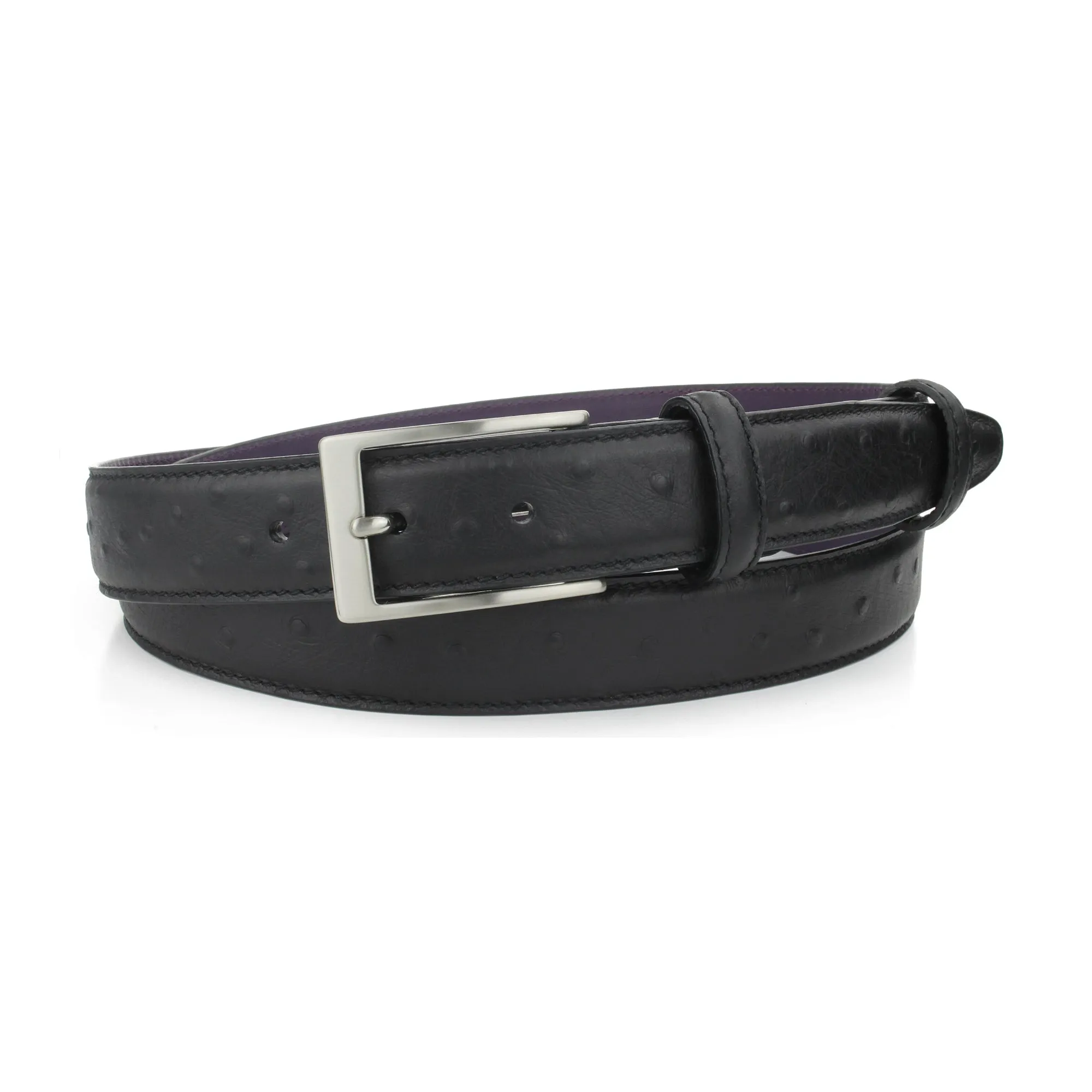 Black matt mock ostrich narrow belt with classic satin finish buckle