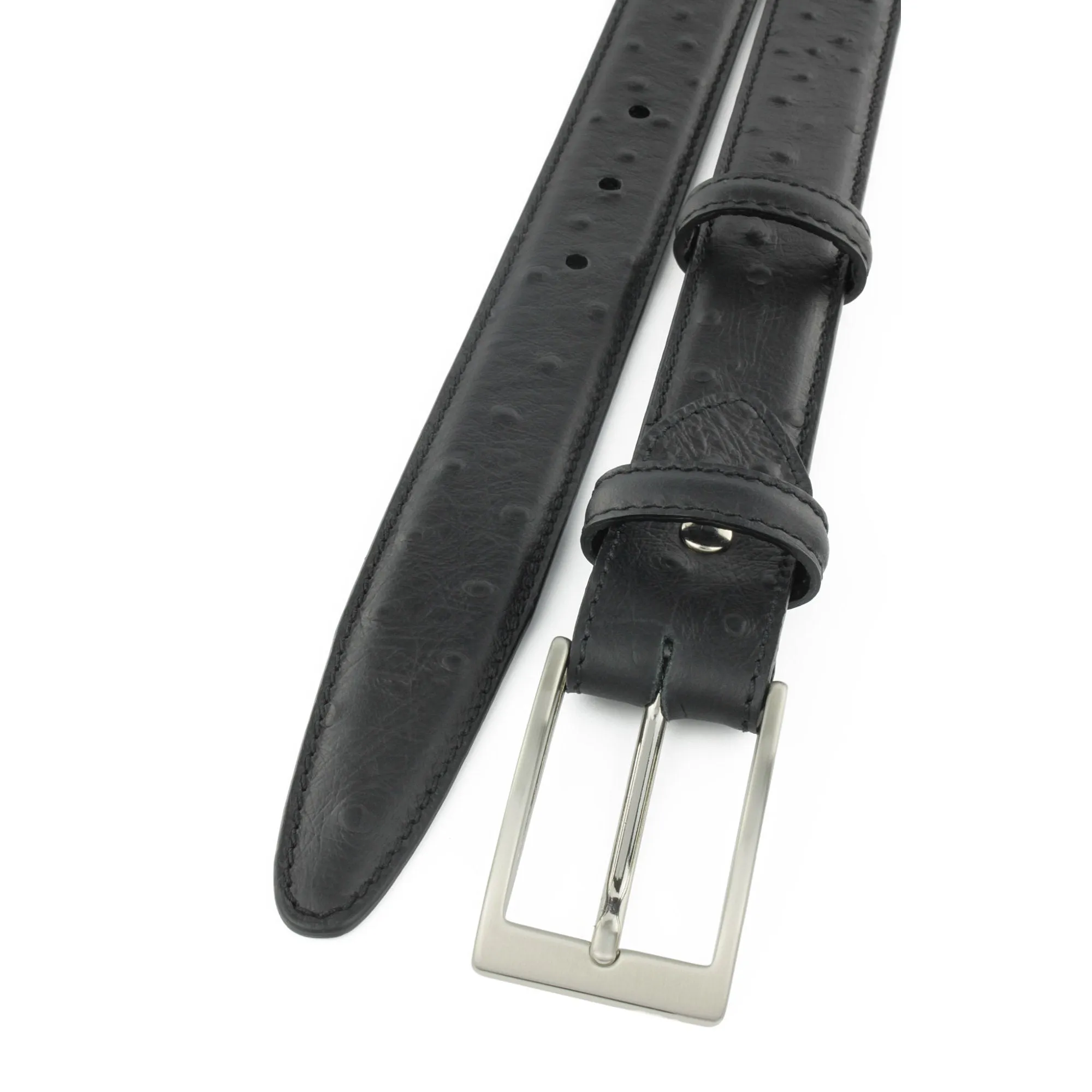 Black matt mock ostrich narrow belt with classic satin finish buckle