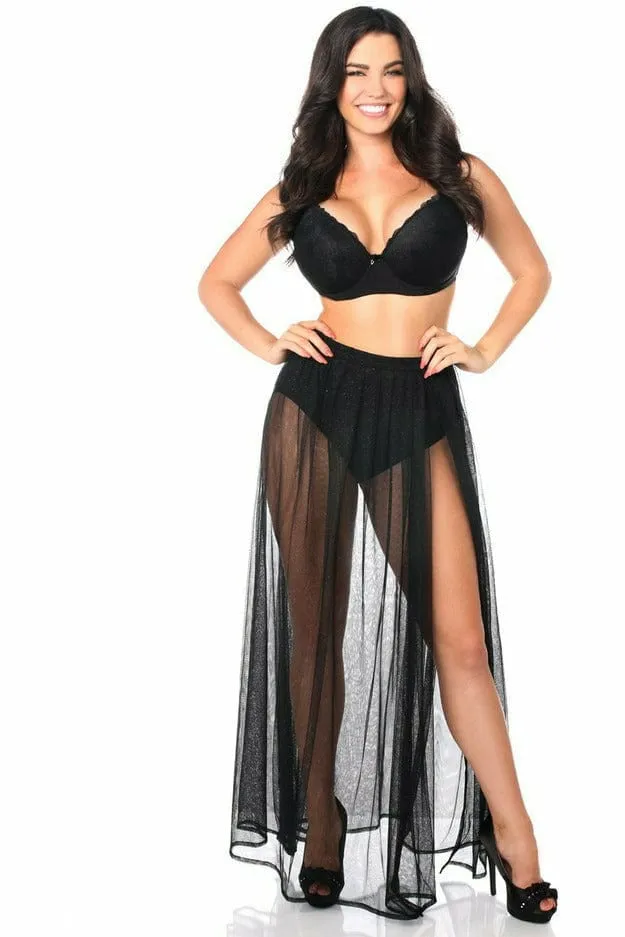 Black Sheer Glitter Maxi Skirt