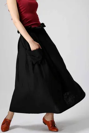 Black skirt Maxi women skirt elastic waist linen skirt 0898#