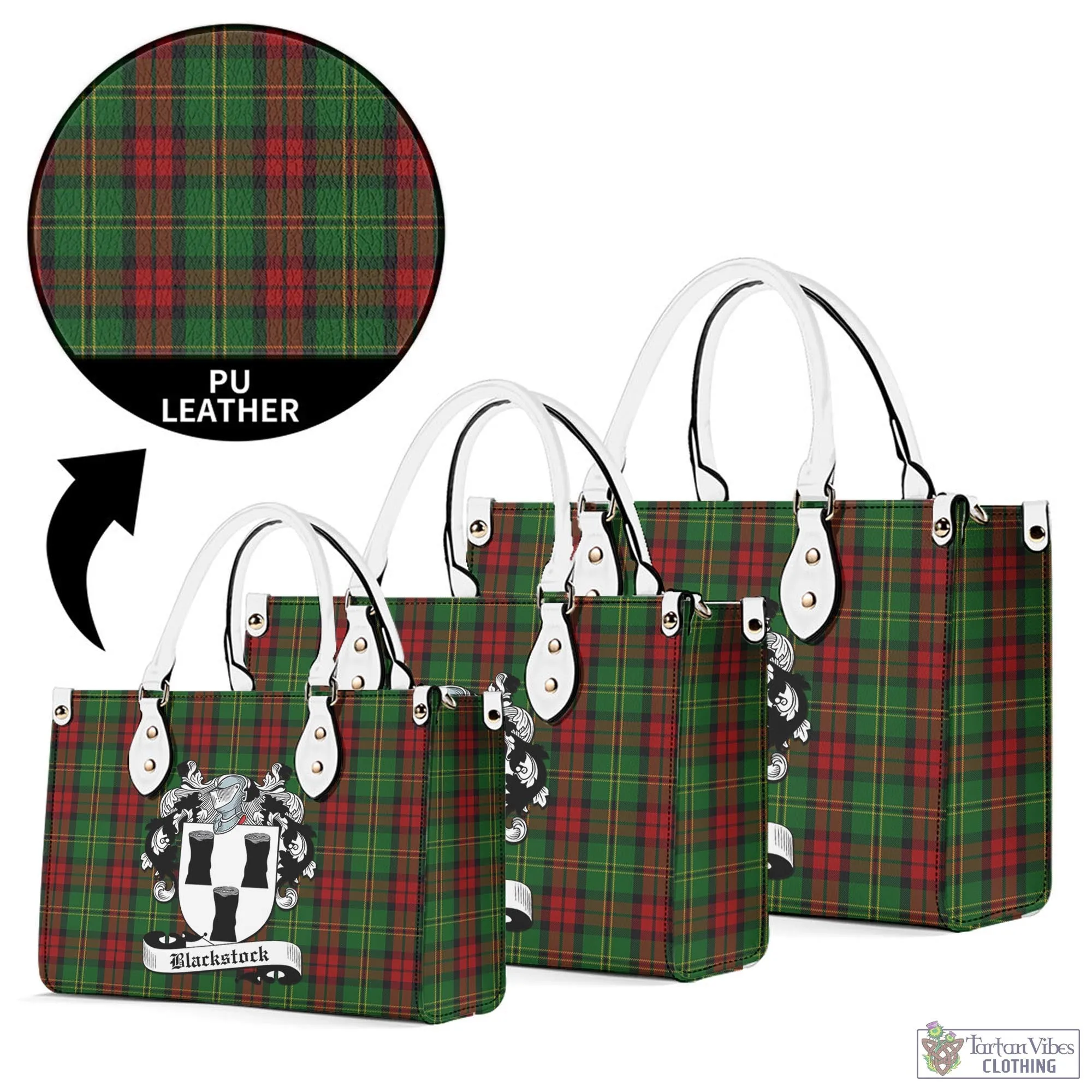 Blackstock Hunting Tartan Luxury Leather Handbags with Family Crest