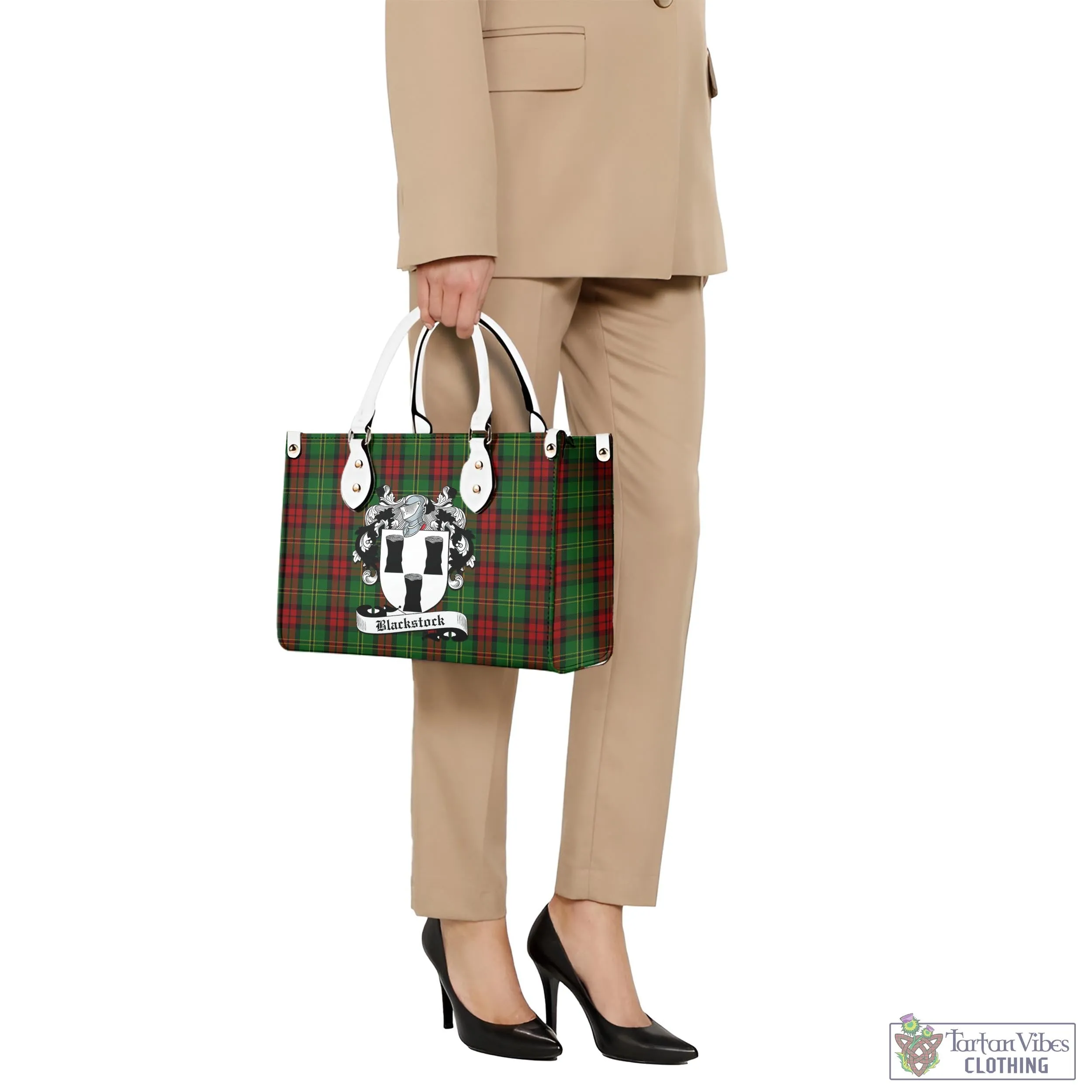 Blackstock Hunting Tartan Luxury Leather Handbags with Family Crest