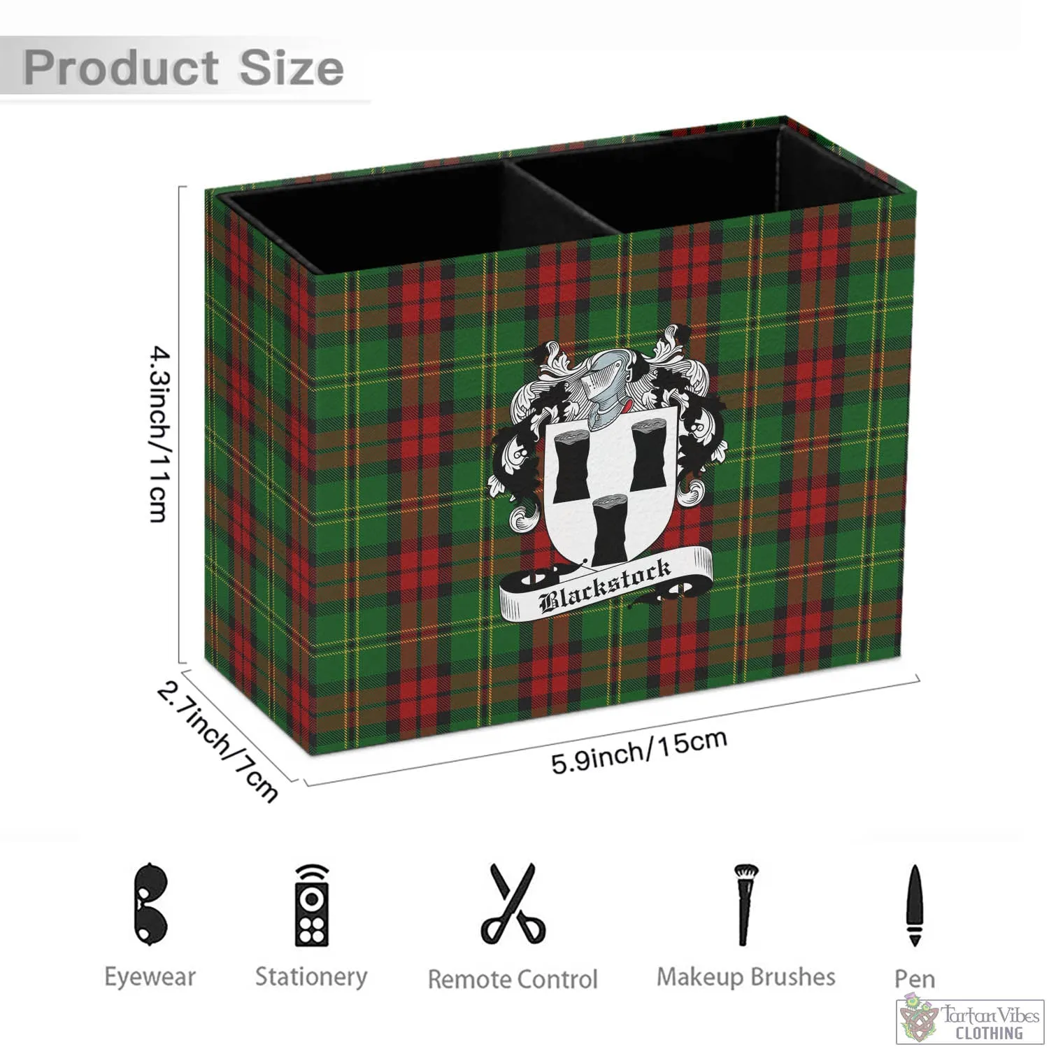 Blackstock Hunting Tartan Pen Holder with Family Crest