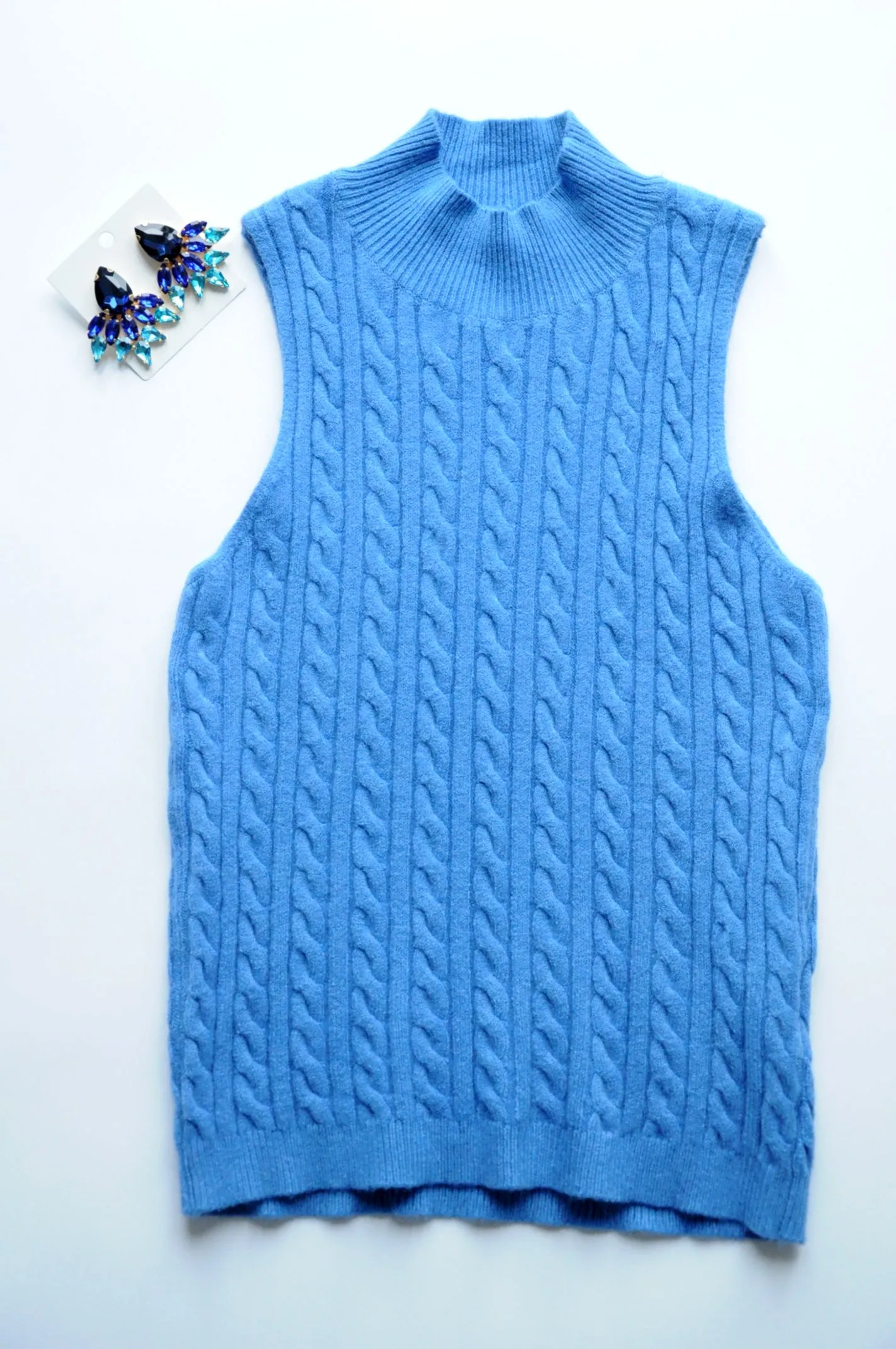 Blue Cable-knit halterneck vest top