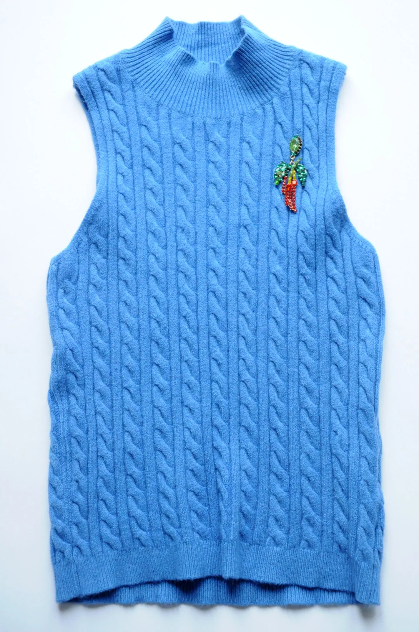 Blue Cable-knit halterneck vest top