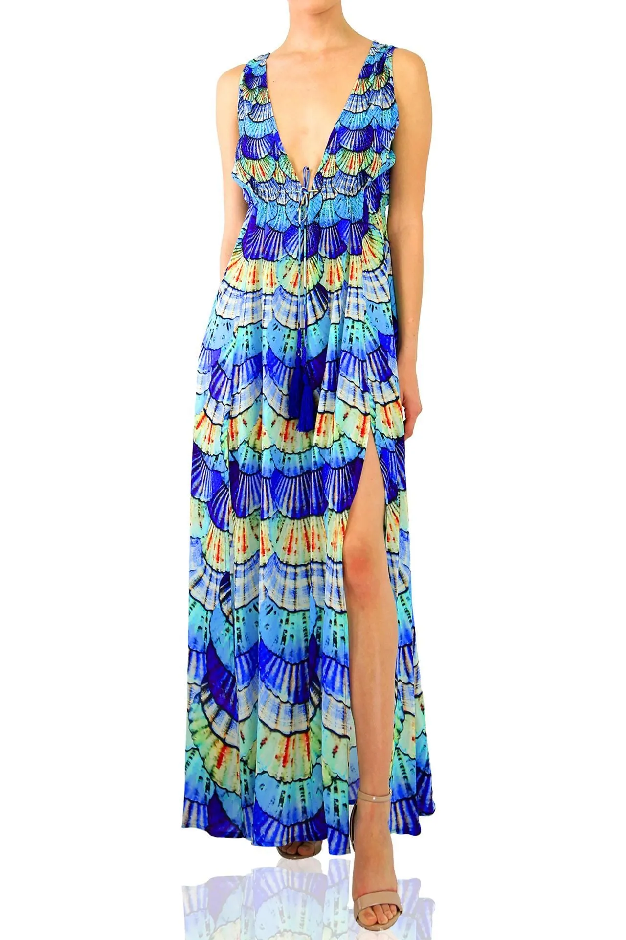 Blue V Neck Maxi Dress