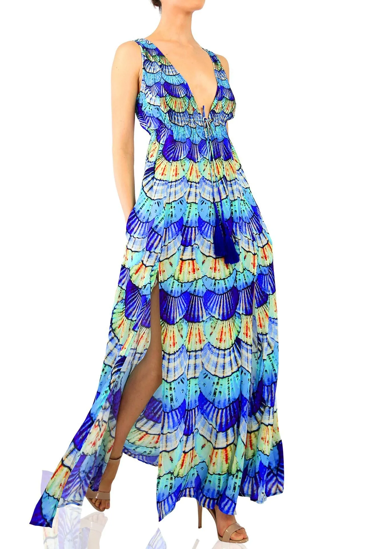 Blue V Neck Maxi Dress