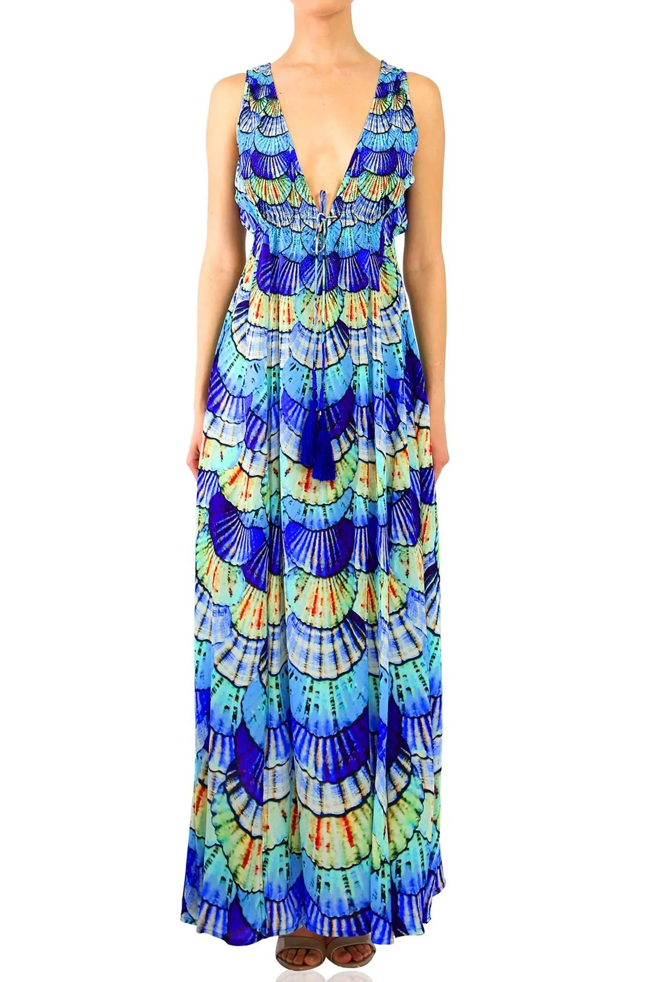 Blue V Neck Maxi Dress