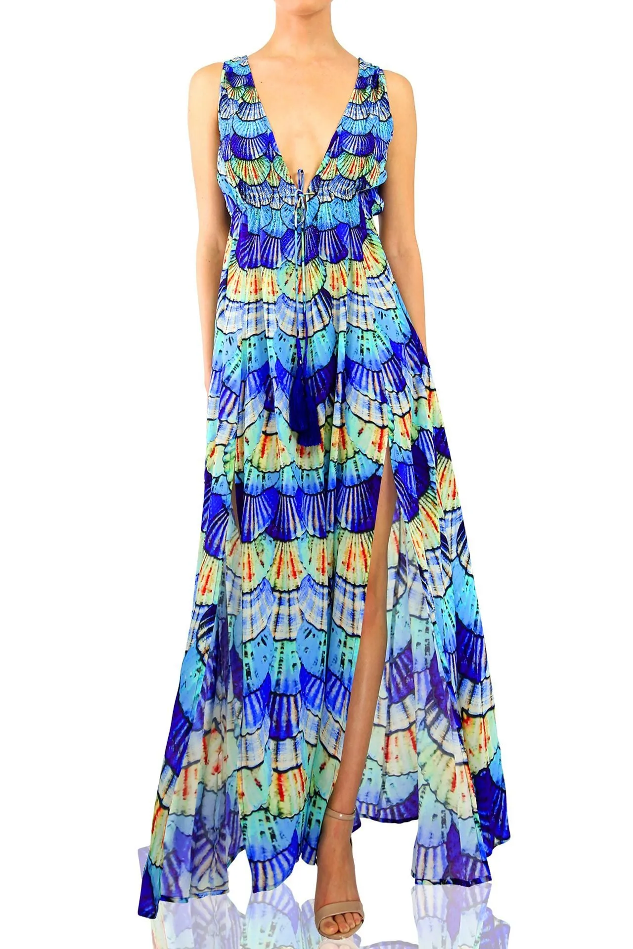 Blue V Neck Maxi Dress