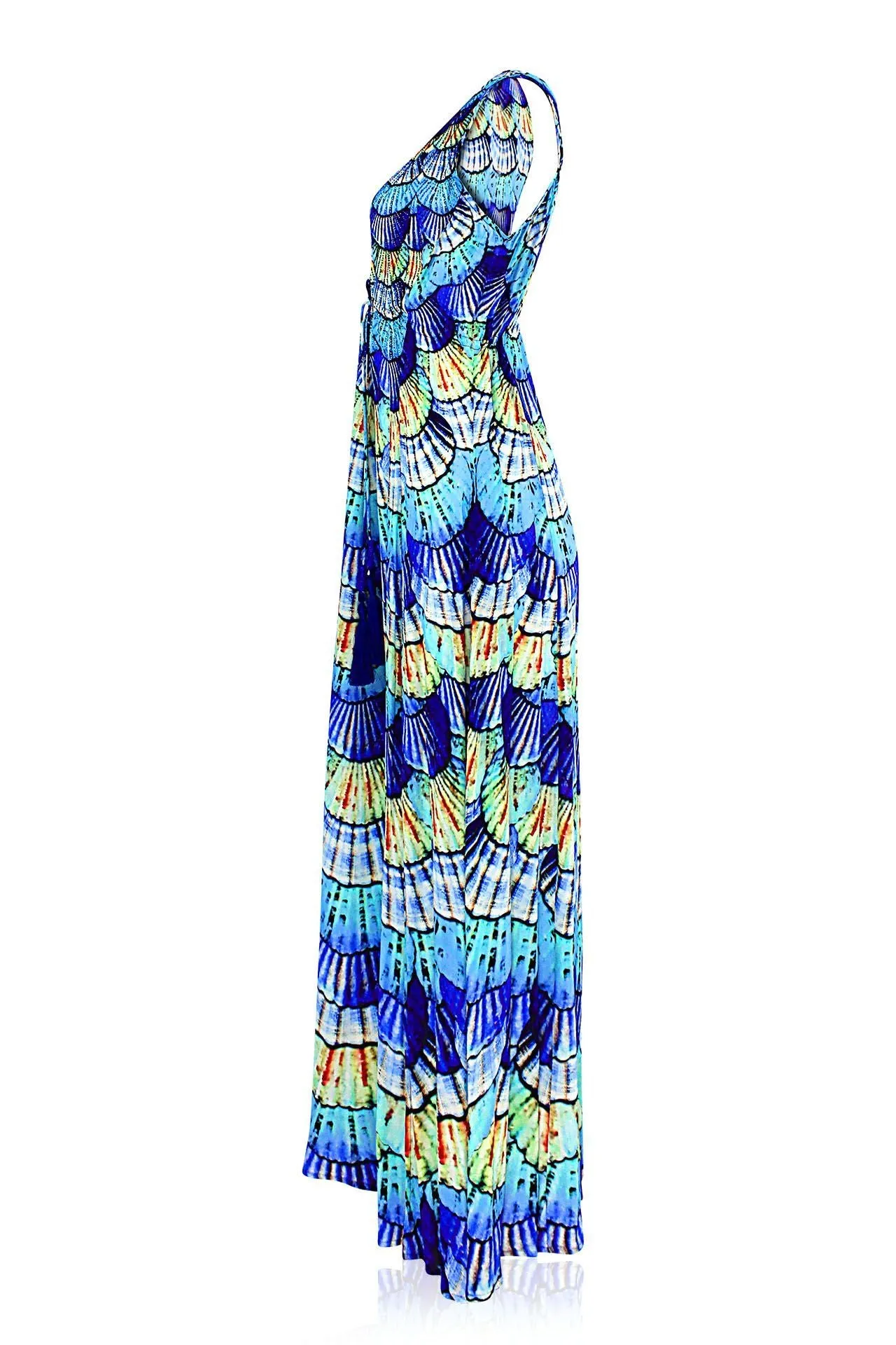 Blue V Neck Maxi Dress