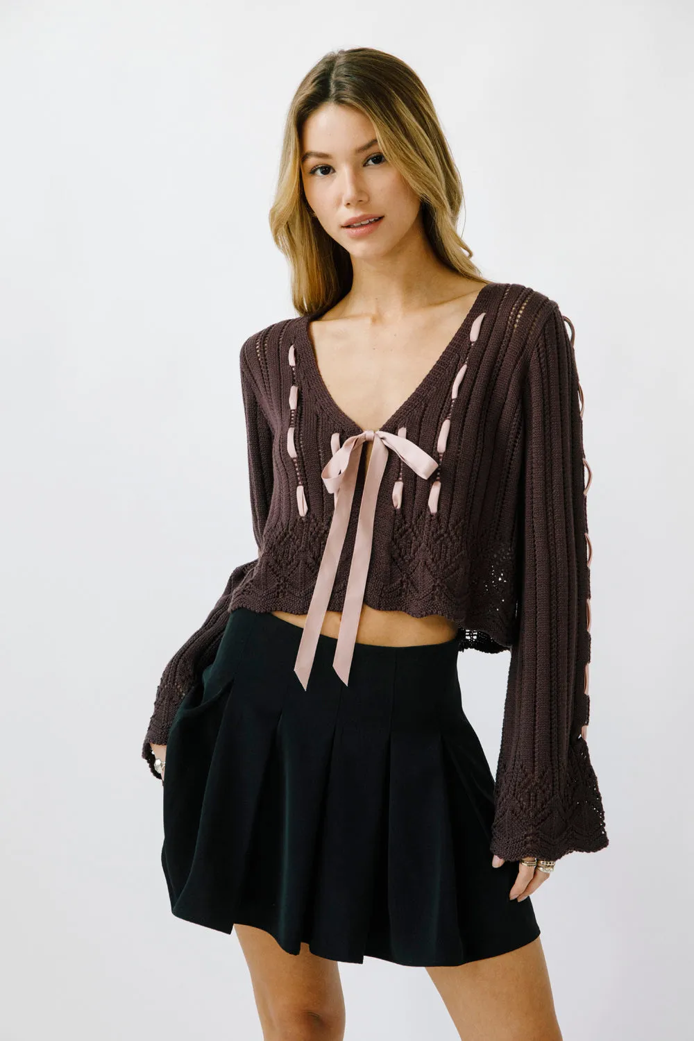 Bow-tiful Ribbon Cardigan Eggplant