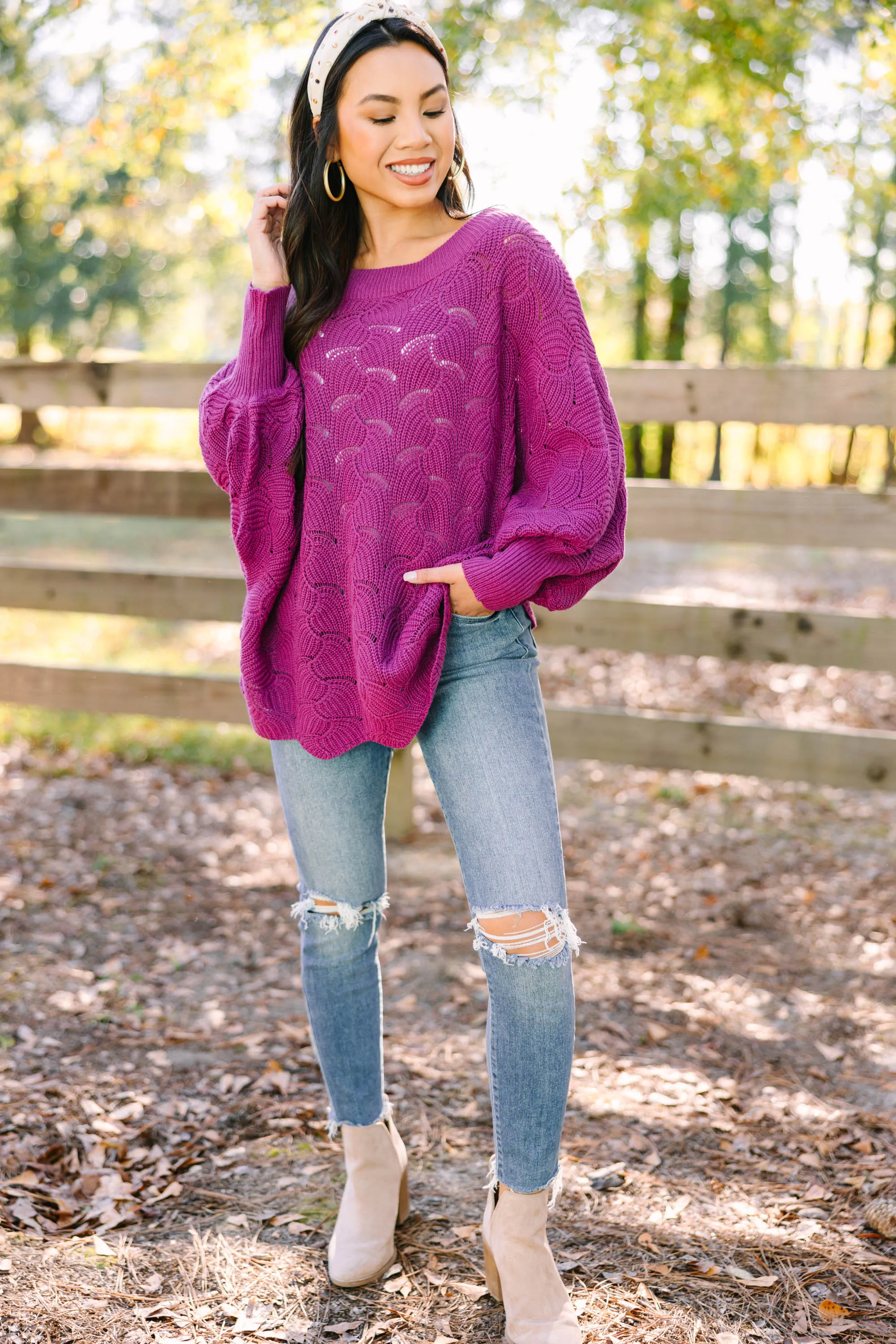 Breaking Free Magenta Purple Batwing Sweater