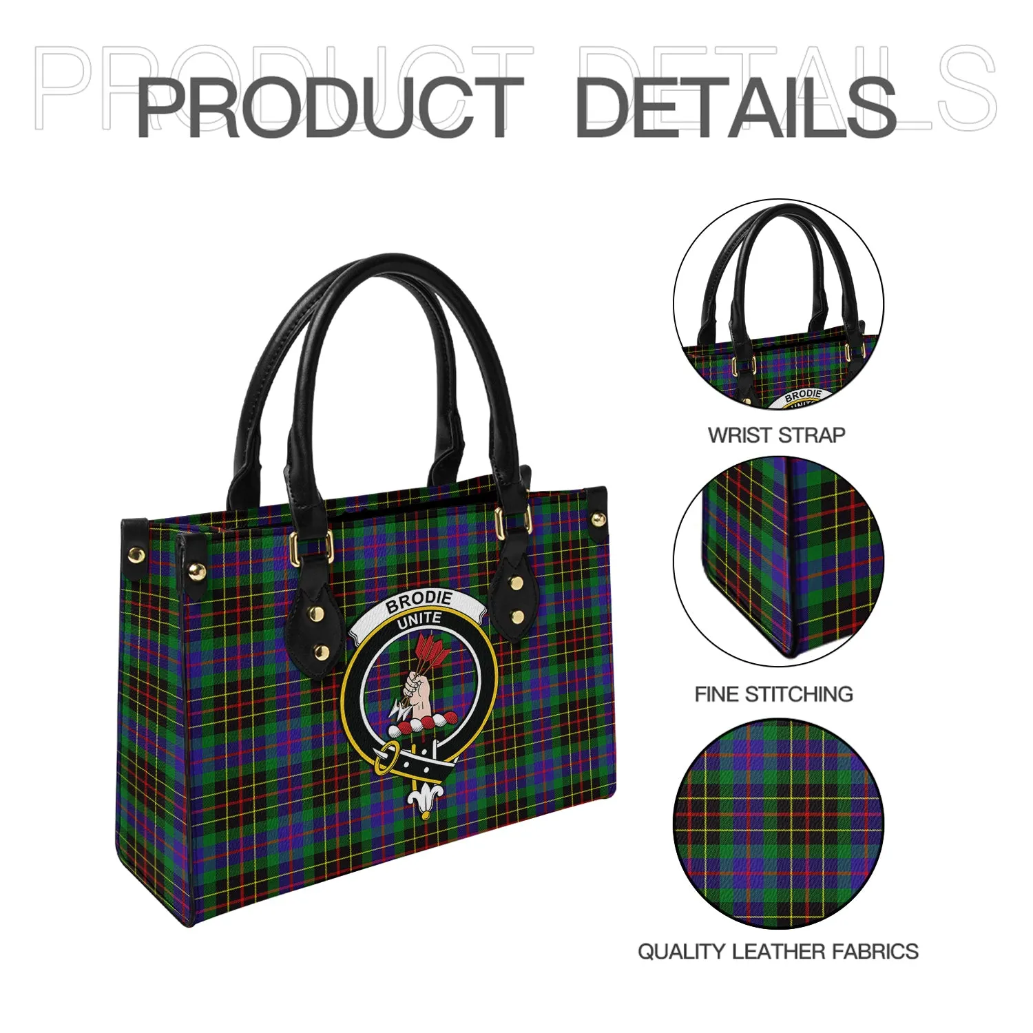 Brodie Hunting Modern Tartan Leather Bag with Family Crest