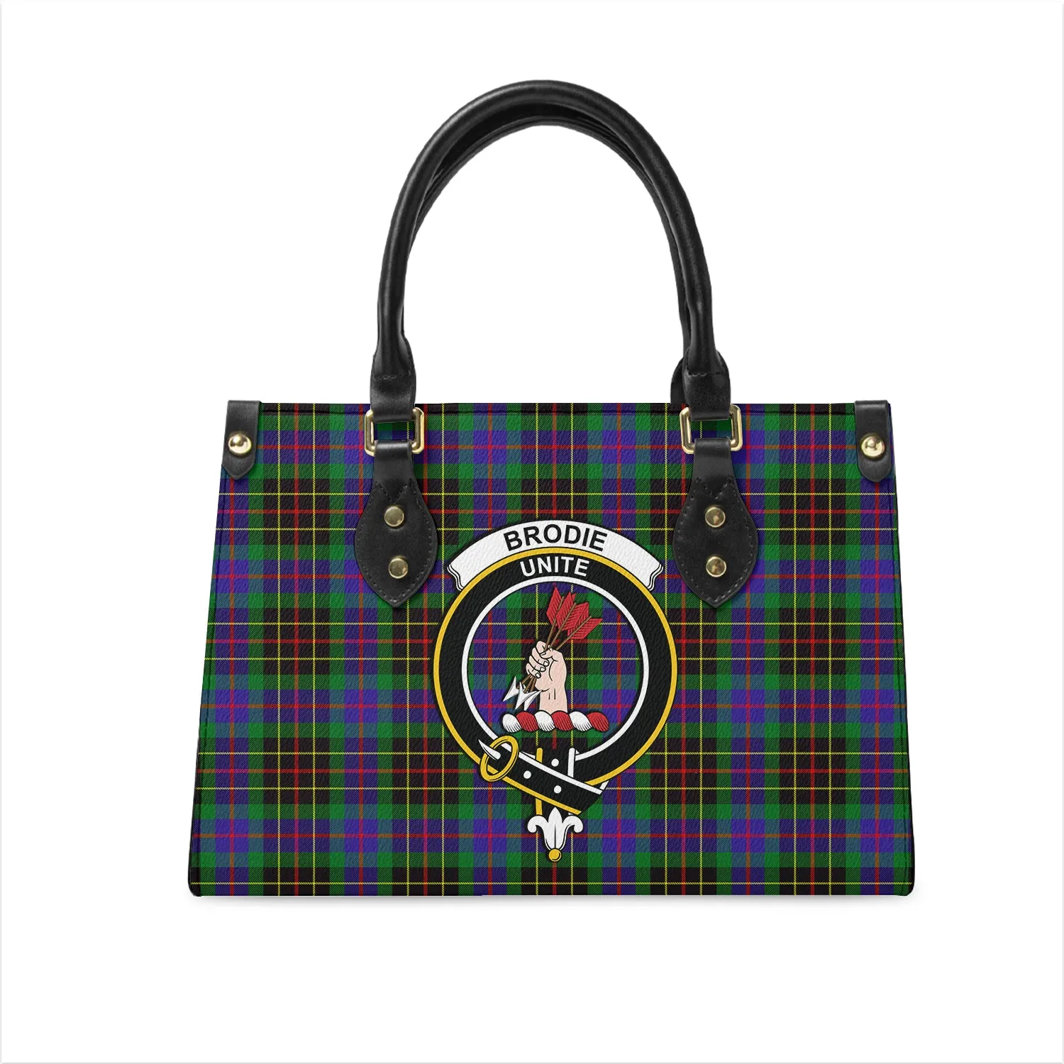 Brodie Hunting Modern Tartan Leather Bag with Family Crest