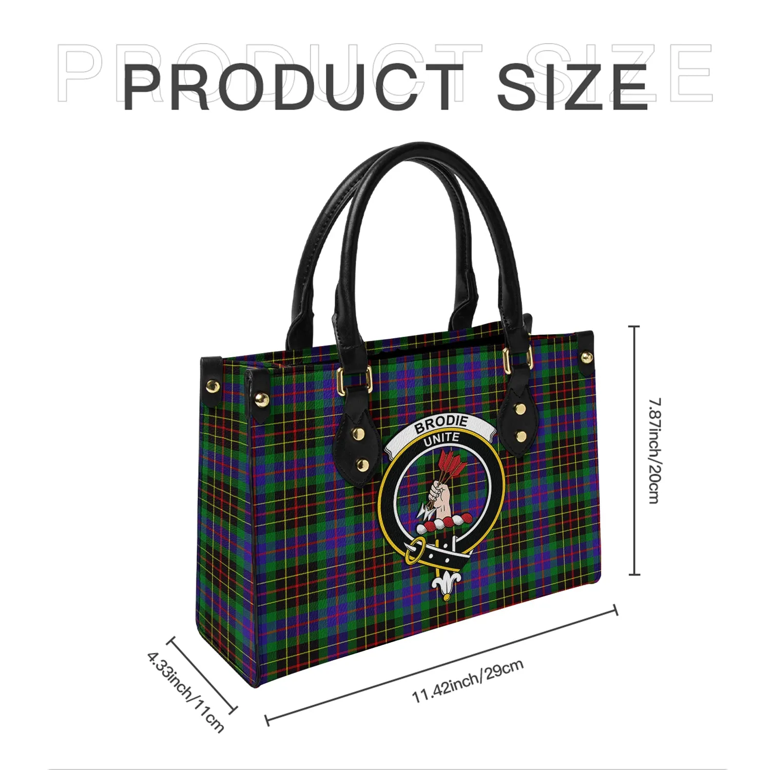 Brodie Hunting Modern Tartan Leather Bag with Family Crest