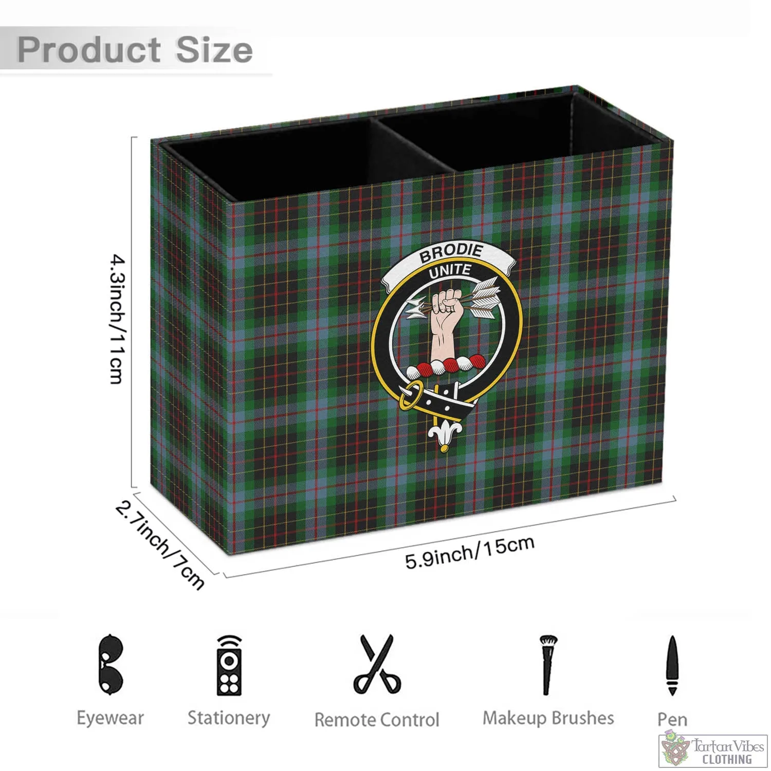 Brodie Hunting Tartan Pen Holder with Family Crest