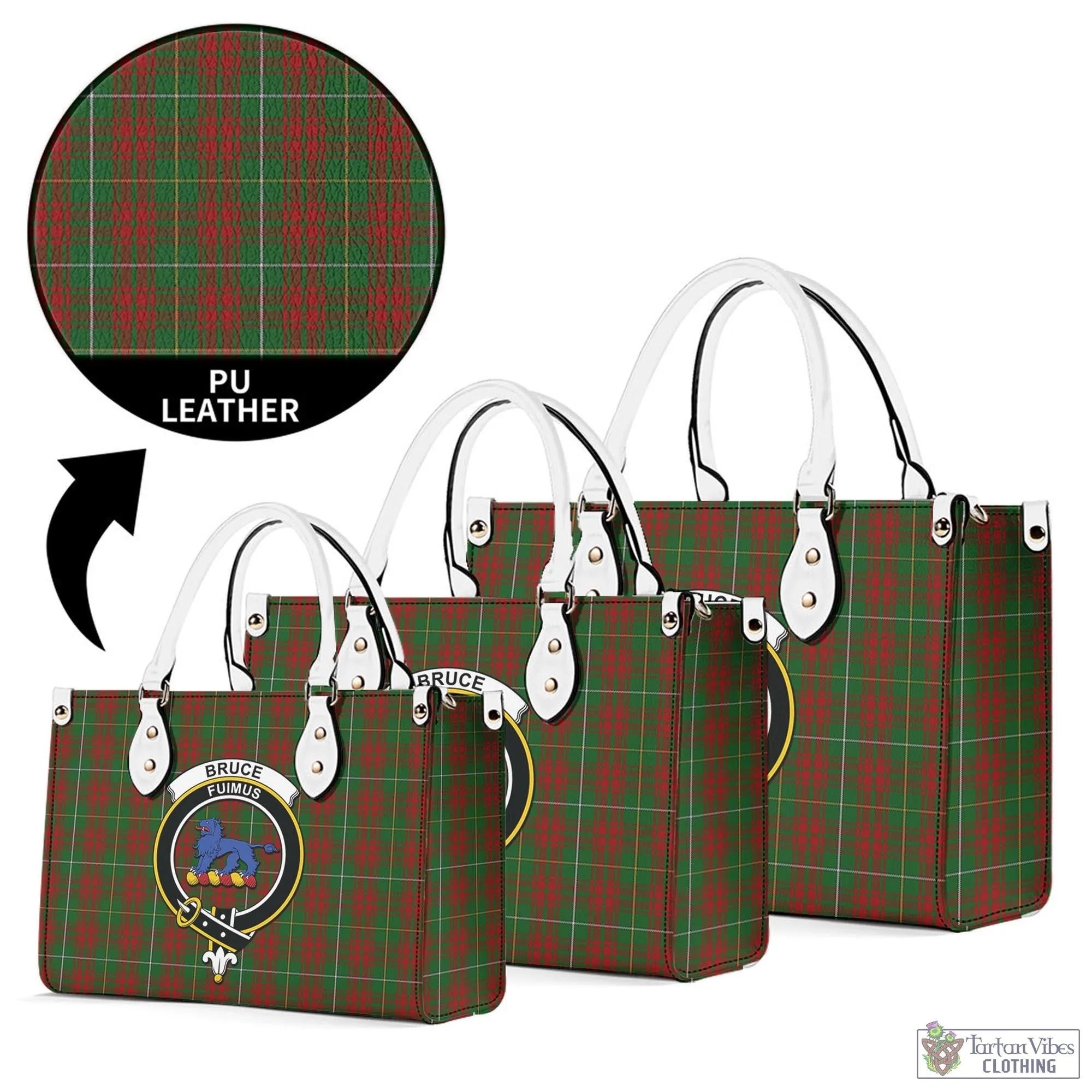 Bruce Hunting Tartan Luxury Leather Handbags with Family Crest