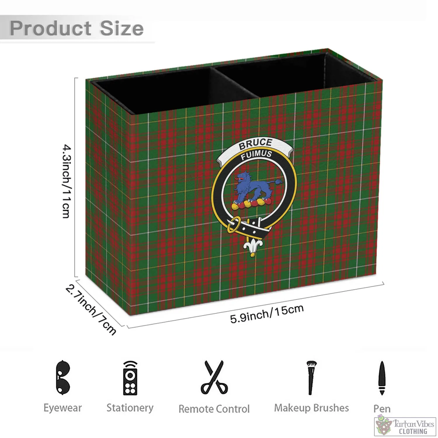 Bruce Hunting Tartan Pen Holder with Family Crest