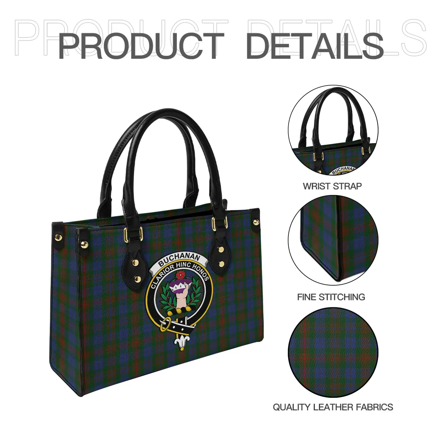 Buchanan Hunting Tartan Leather Bag with Family Crest