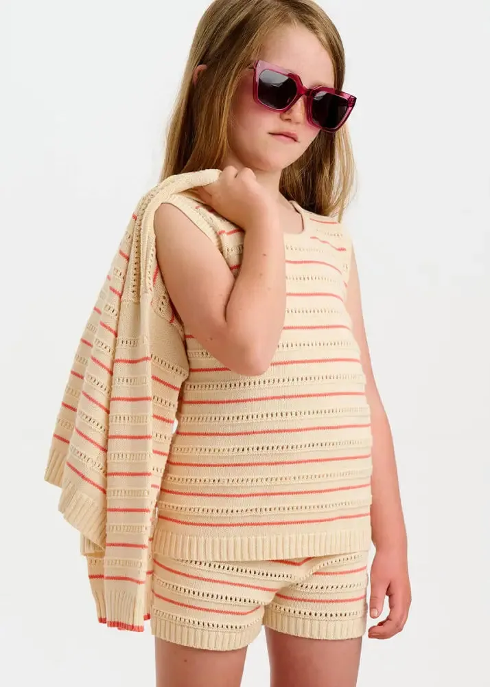 Cala - Coral Stripe Knit Baby & Kids Top & Short Set