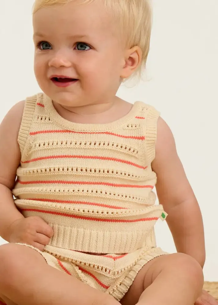 Cala - Coral Stripe Knit Baby & Kids Top & Short Set