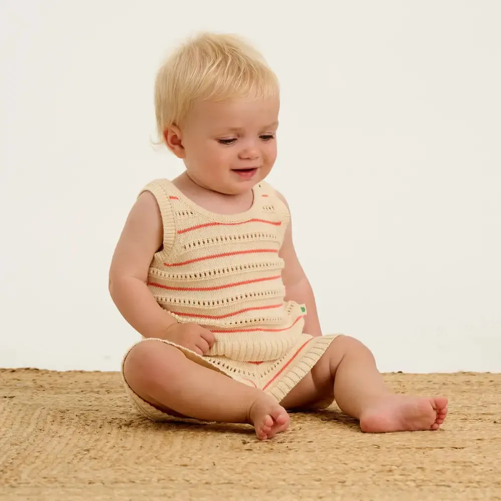 Cala - Coral Stripe Knit Baby & Kids Top & Short Set