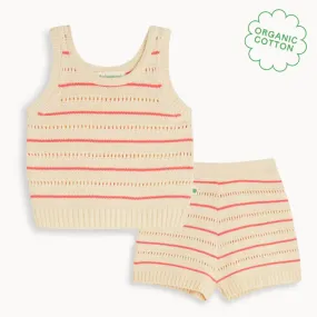 Cala - Coral Stripe Knit Baby & Kids Top & Short Set