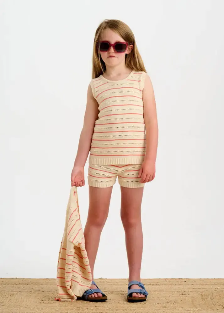 Cala - Coral Stripe Knit Baby & Kids Top & Short Set