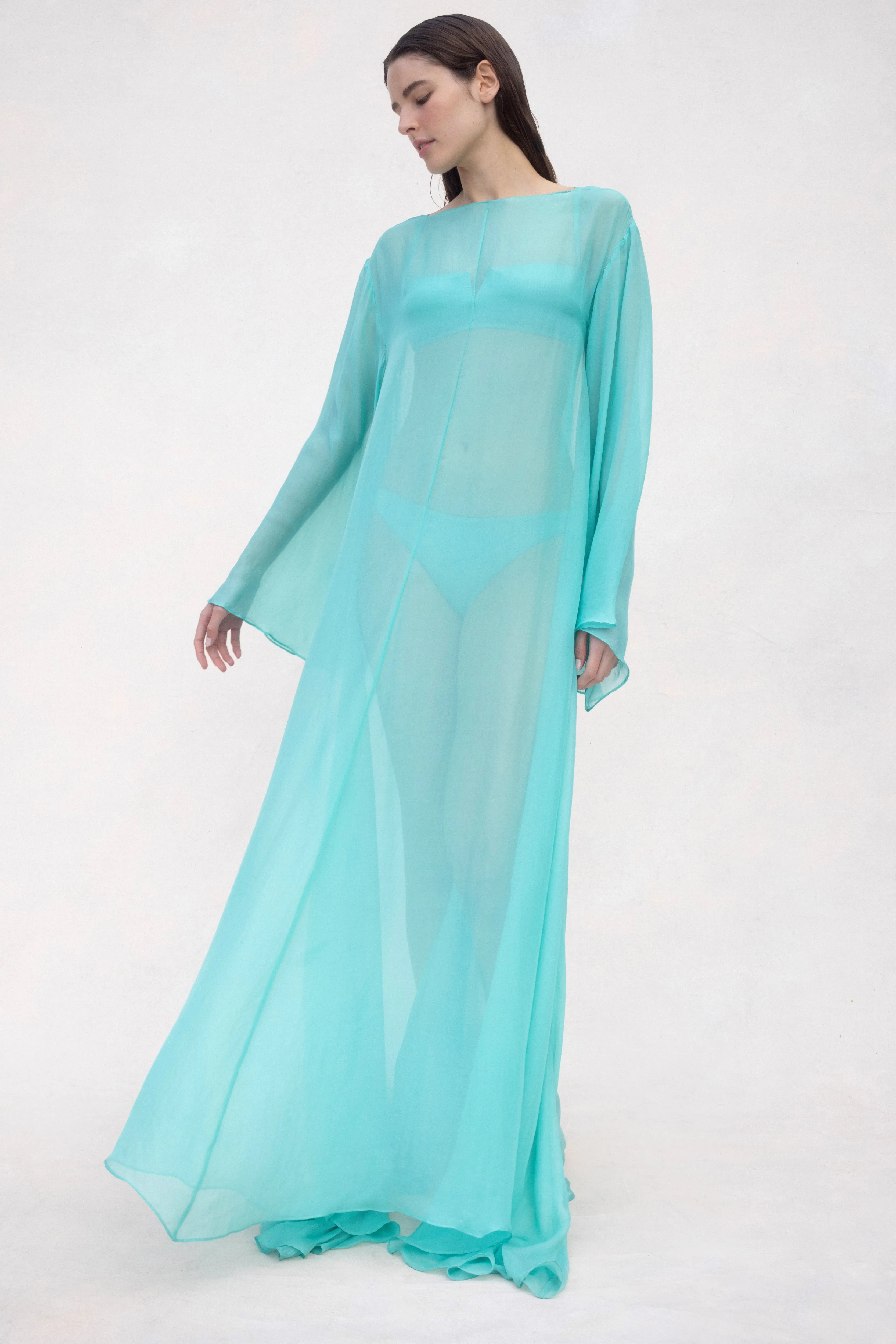 Capri Silk Chiffon Gown & Slip - Aqua