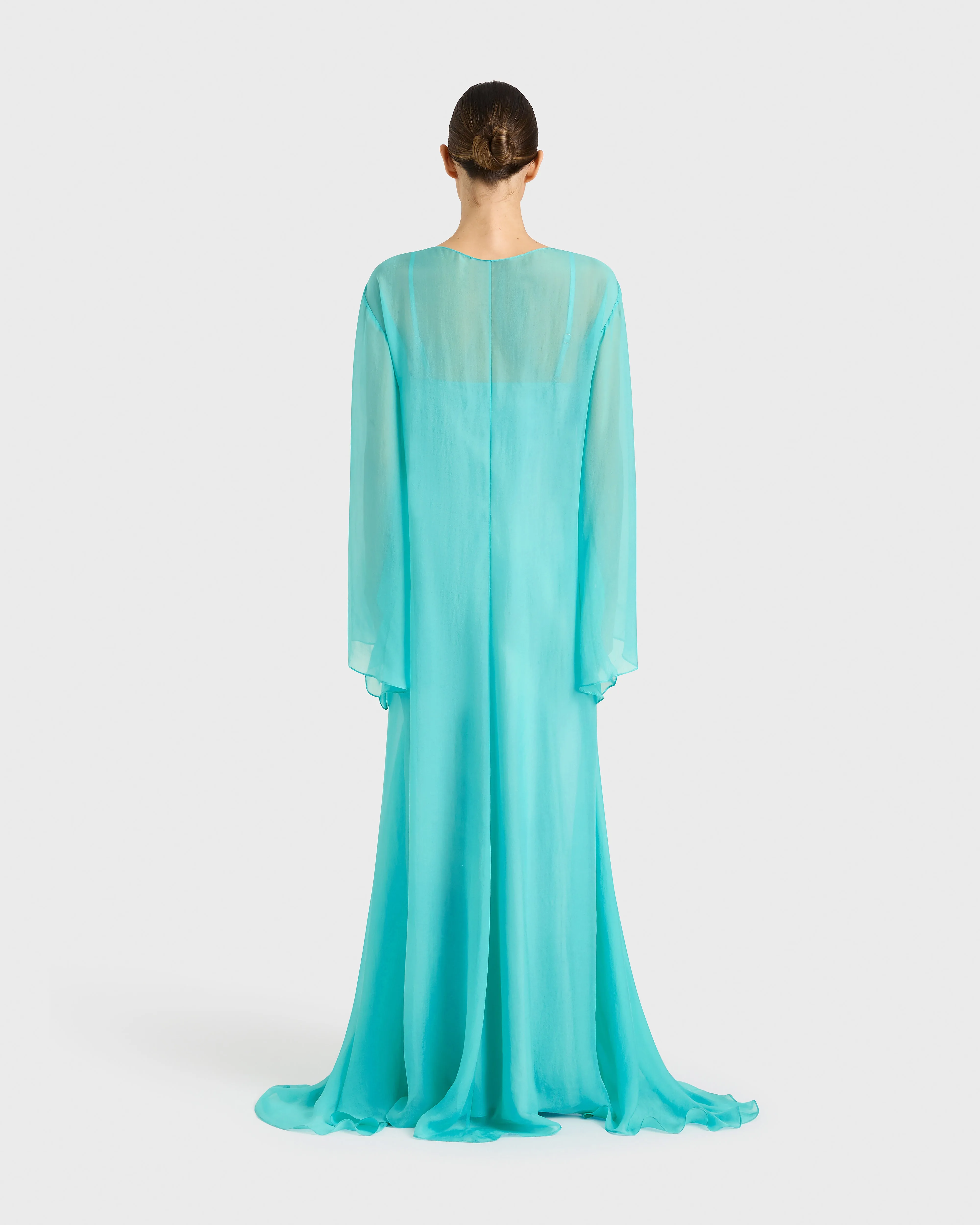 Capri Silk Chiffon Gown & Slip - Aqua