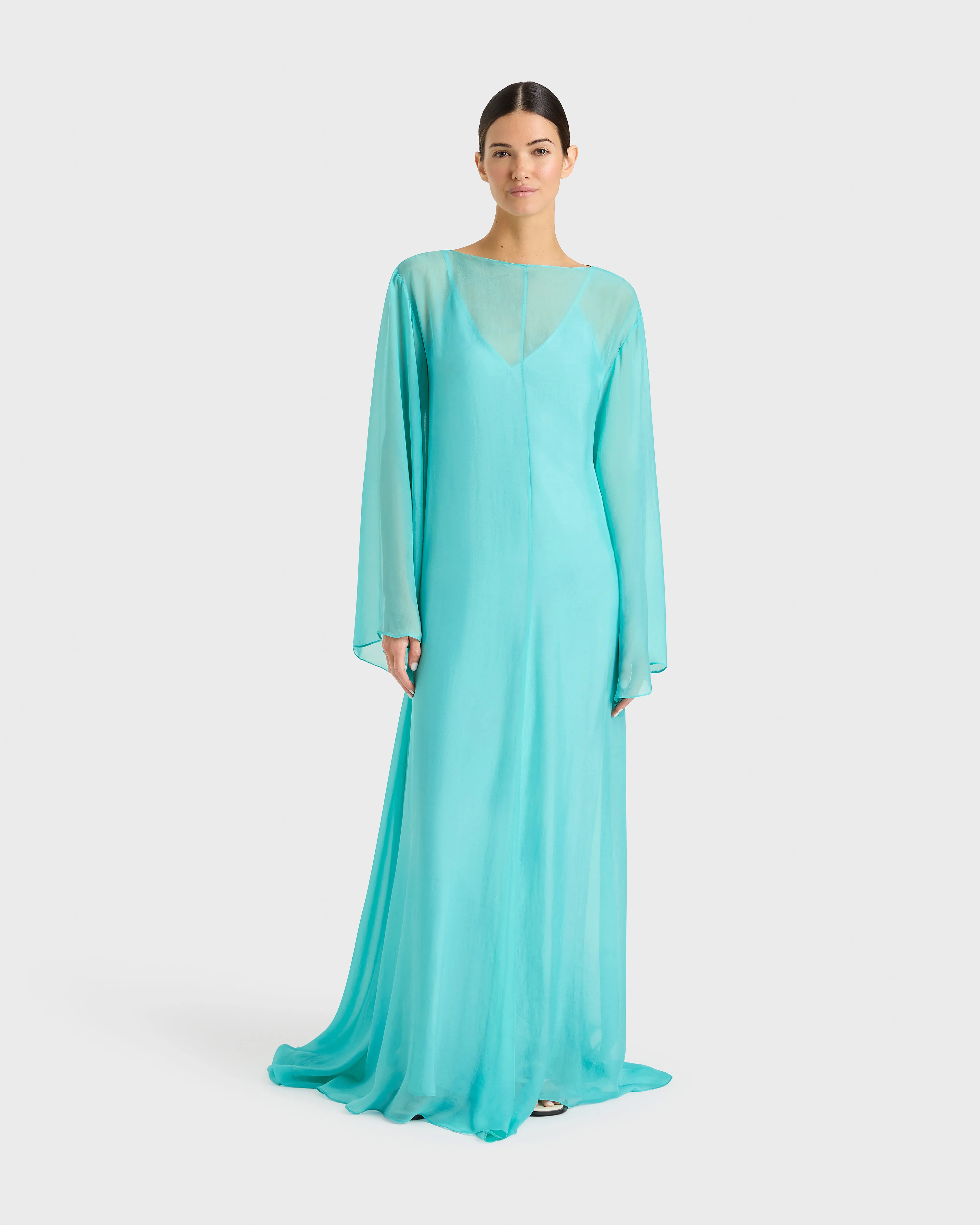 Capri Silk Chiffon Gown & Slip - Aqua